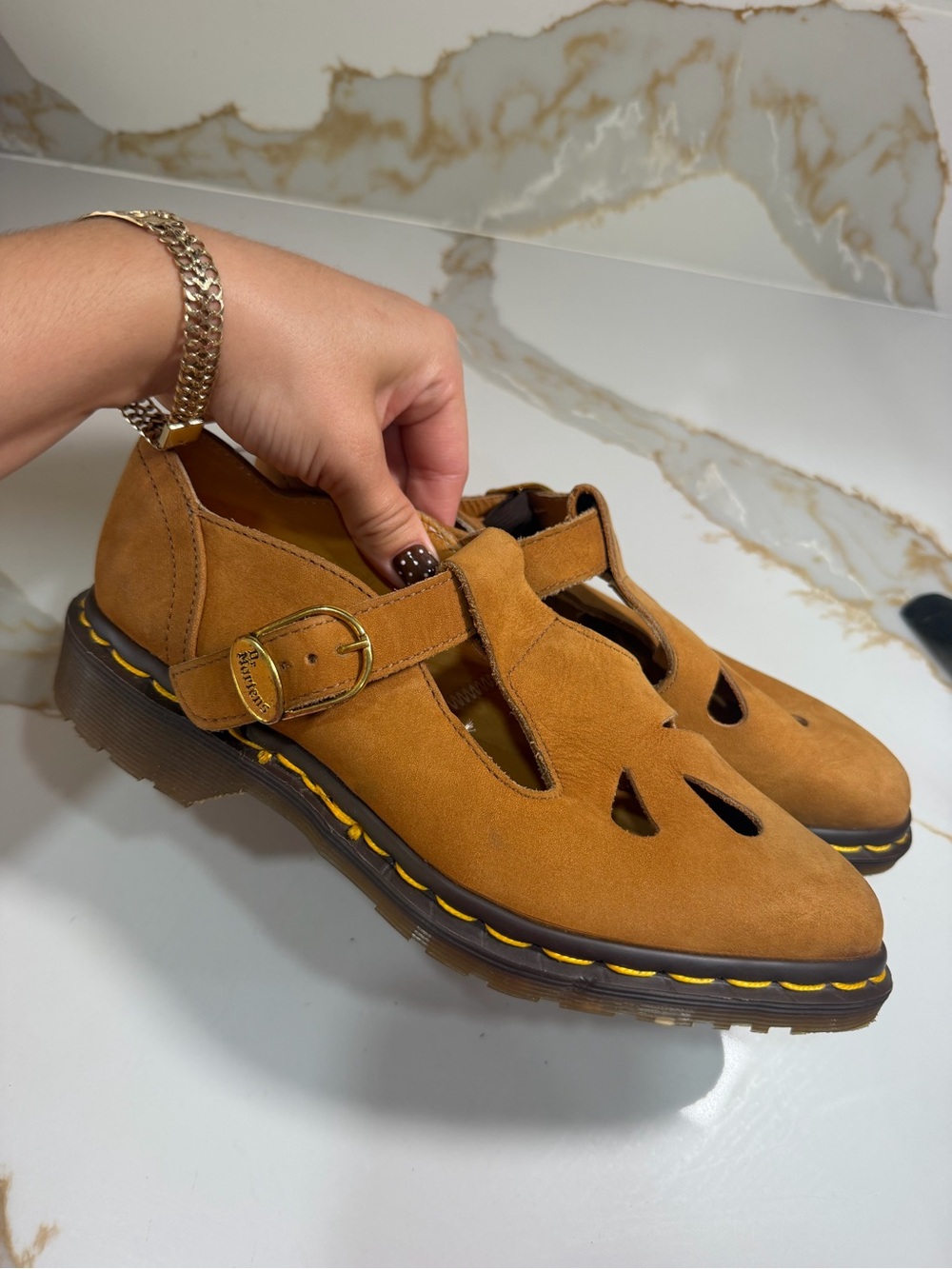 Women’s Vintage Tan Suede Mary Jane T-Strap Flats - Picture 9 of 11
